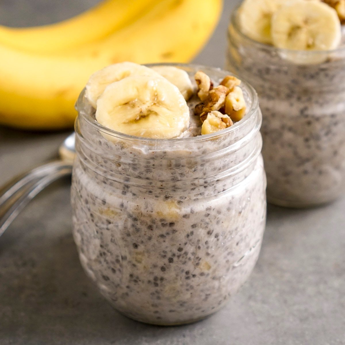 Banana chia pudding in mason jars