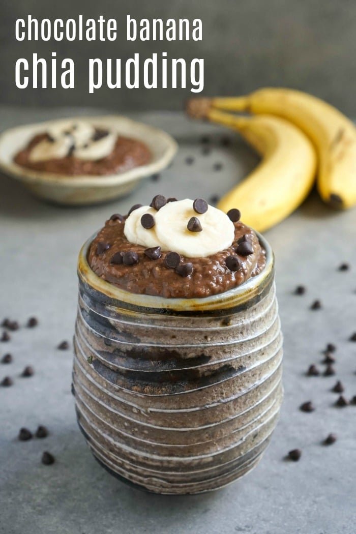 Chocolate banana chia pudding in a bowl