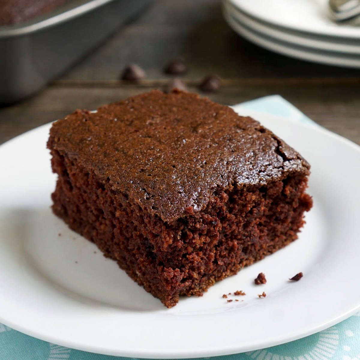 Chocolate sourdough cake on a plate