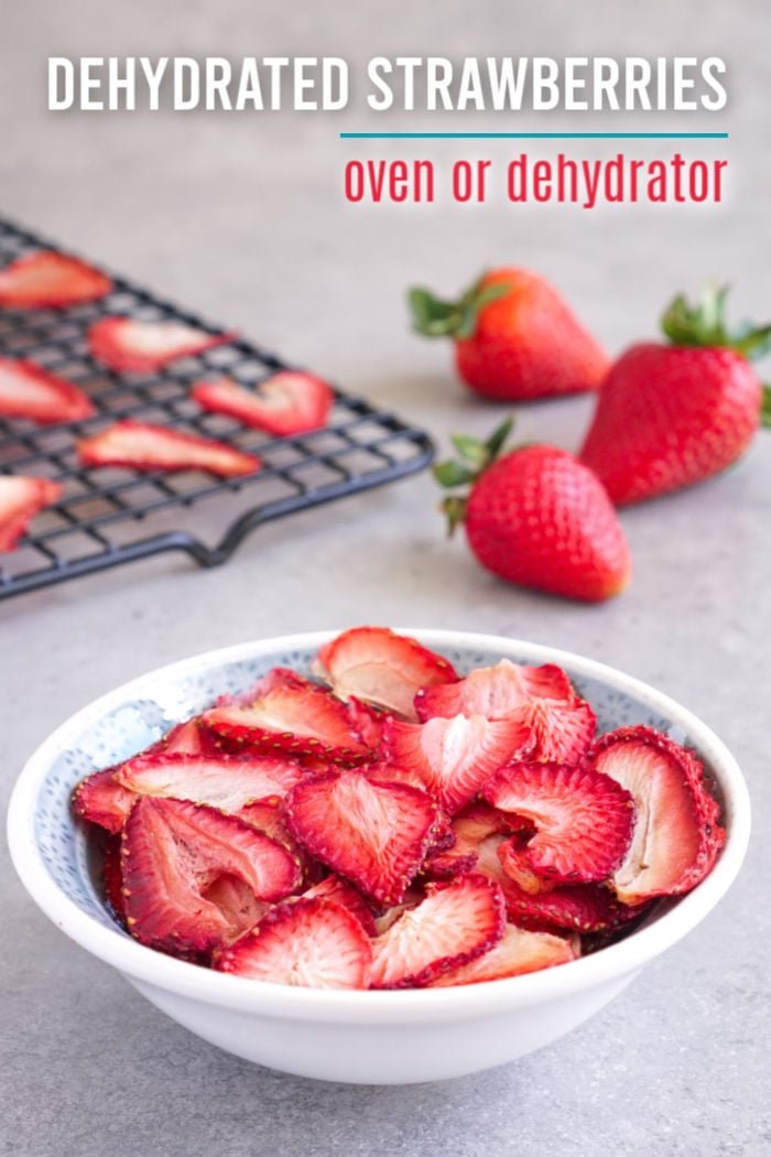 Bowl of dehydrated strawberries
