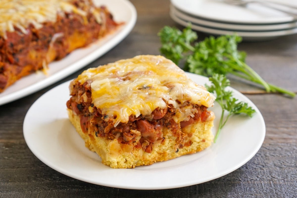 Gluten free cornbread casserole on a plate