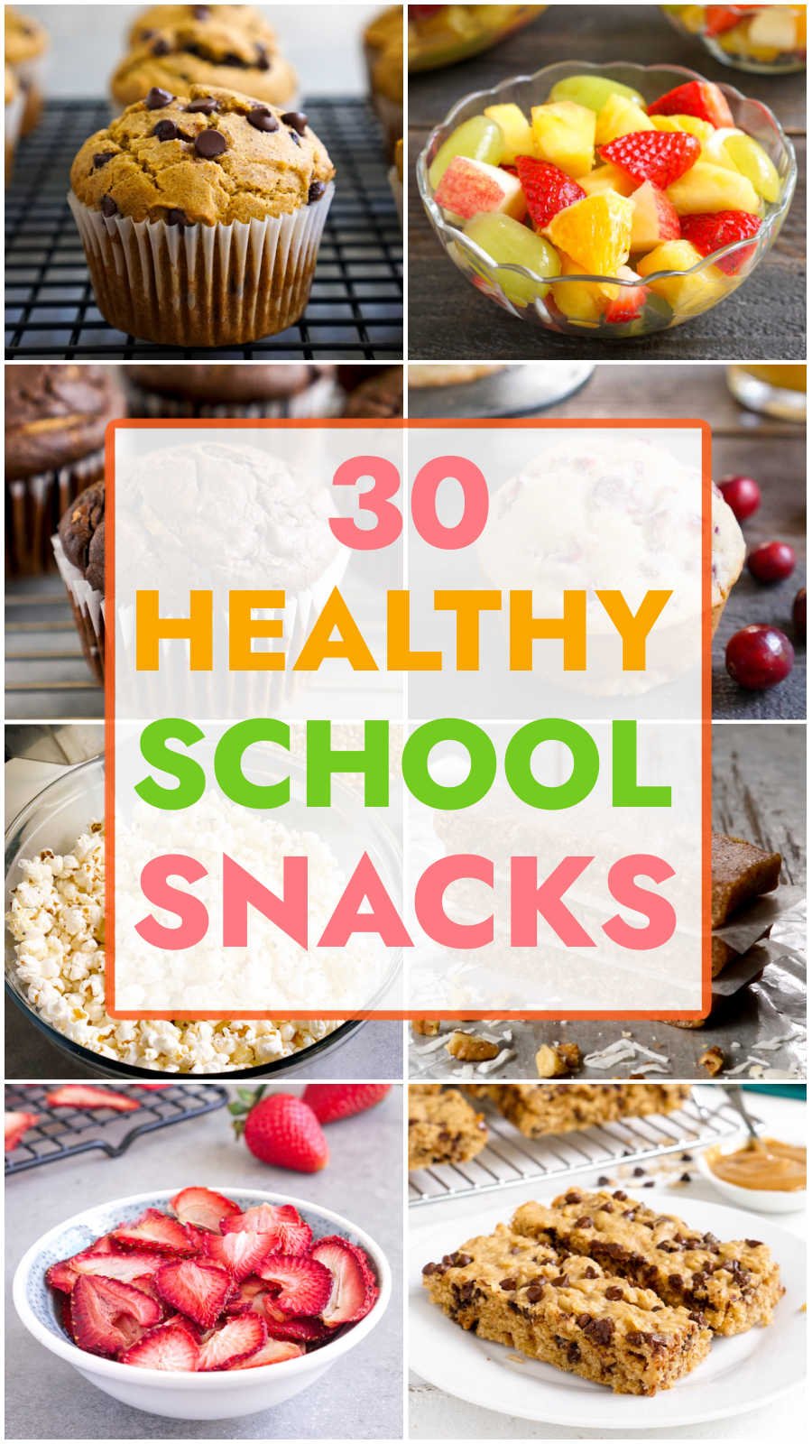 Healthy school snacks collage