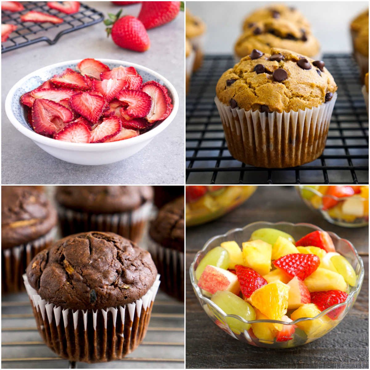 Healthy school snacks collage