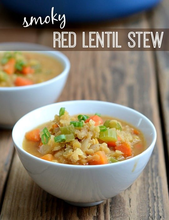 This Smoky Red Lentil Stew is such a delicious vegan dinner recipe! At $.62 a serving, it's also great if you're on a frugal budget.