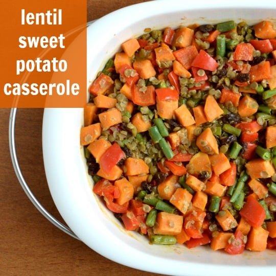 lentil sweet potato casserole in a casserole pan