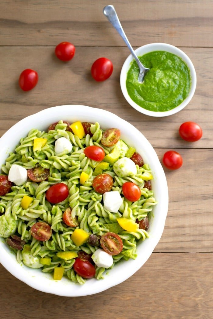 This pesto pasta salad is such a flavorful side dish or light summer dinner. It’s an easy, healthy recipe full of fresh produce. Your family will love it!