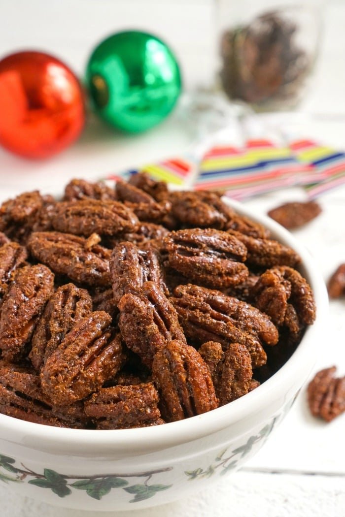 These sweet chili pecans are a delicious, healthy treat for the holidays, and they make a great homemade food gift. Everyone will love this gluten-free, dairy-free snack.