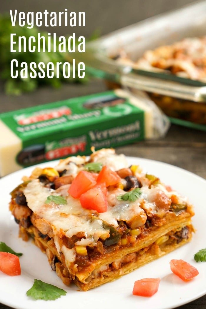 This vegetarian enchilada casserole is such an easy, healthy make-ahead dinner recipe for a busy night. It’s on the table in about 30 minutes, and my family loves it.